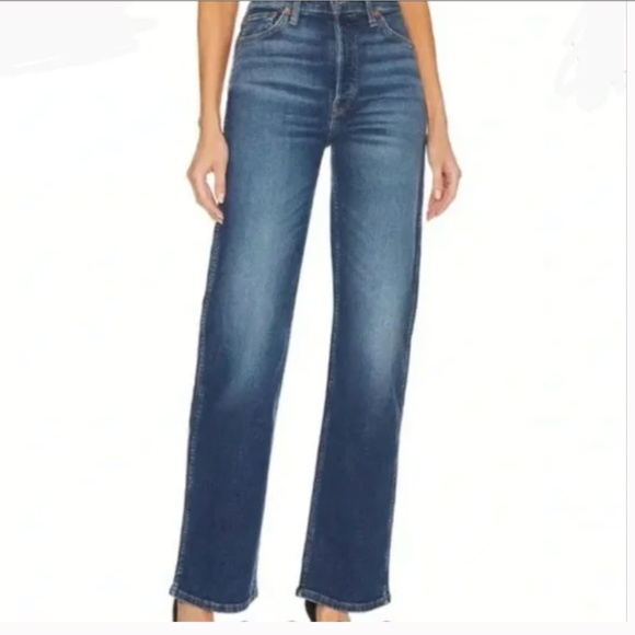 RE/DONE Jeans 90s High Rise Loose Straight Leg Button Fly Deep Faded Blue 27 NWT - Picture 7 of 10
